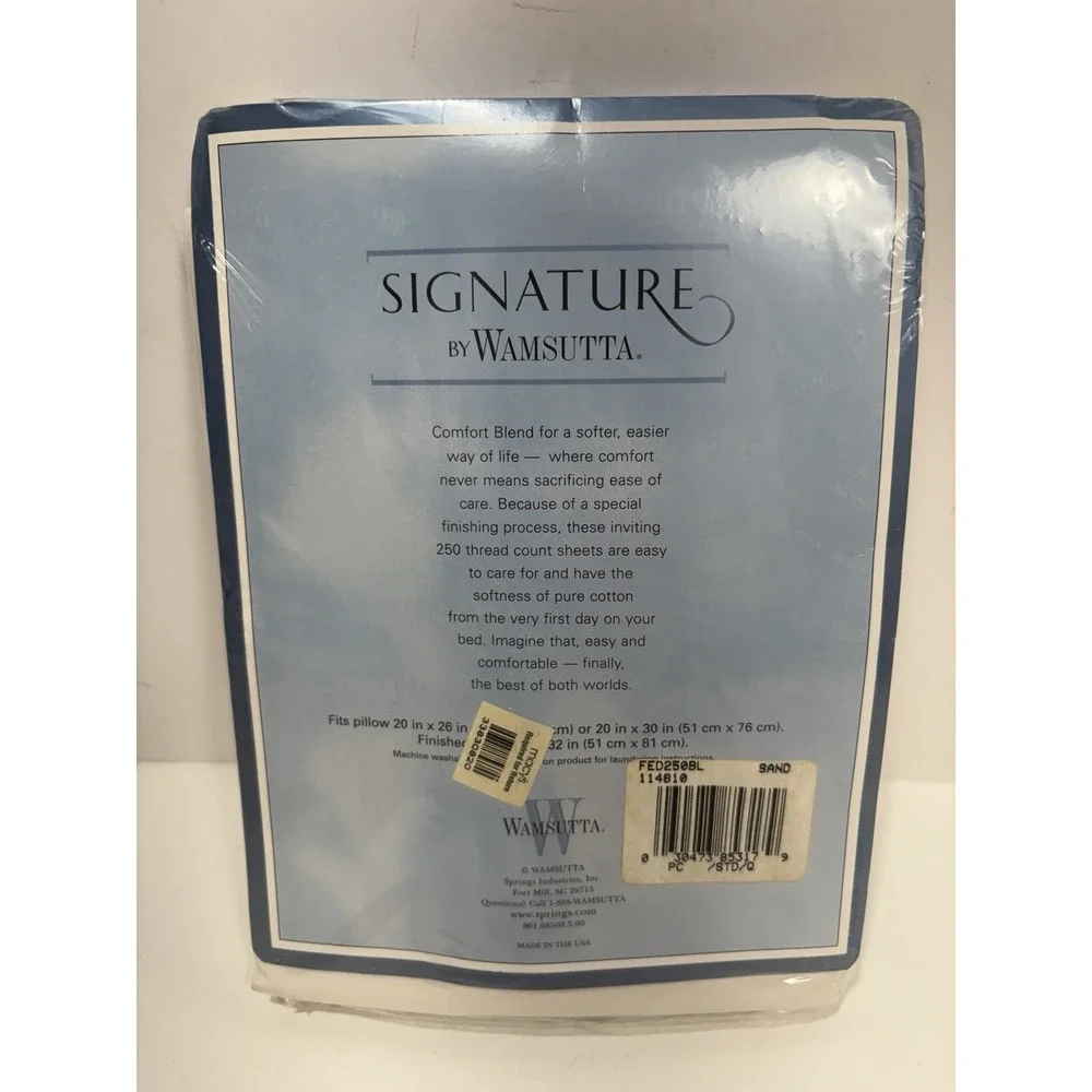 Vintage WAMSUTTA  Signature Comfort Blend 2 Queen Pillowcases‎ Color Sand 250 TC